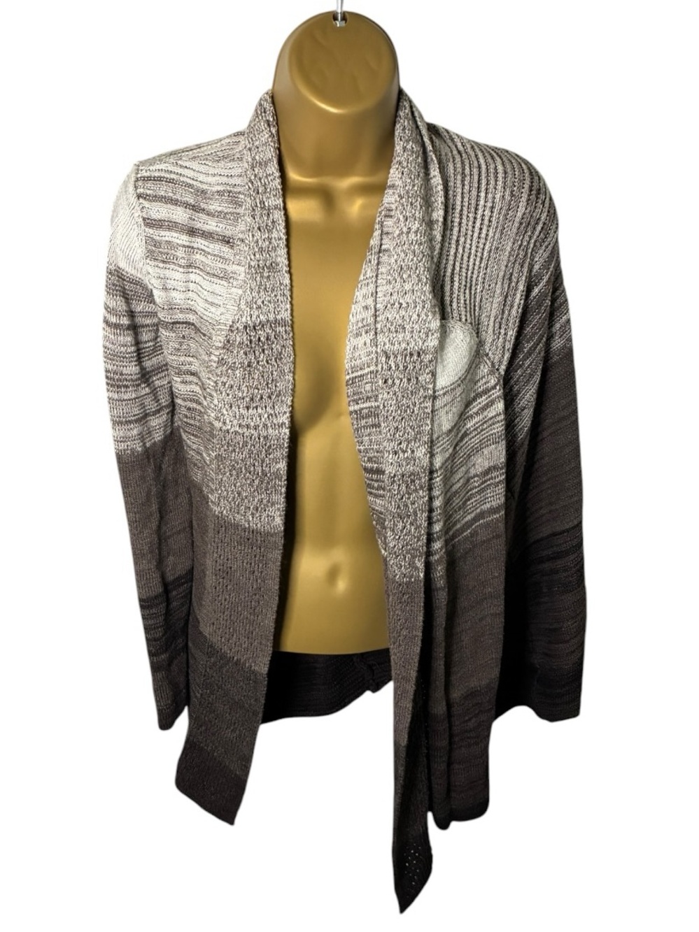 Daisy Fuentes Open Front Shawl Collar Cardigan Ombre Knit Palomino Combo M